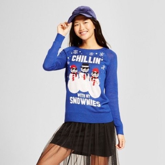 Blue Chillin with my snowmies snowman holiday ugly christmas sweater size M - Picture 2 of 9